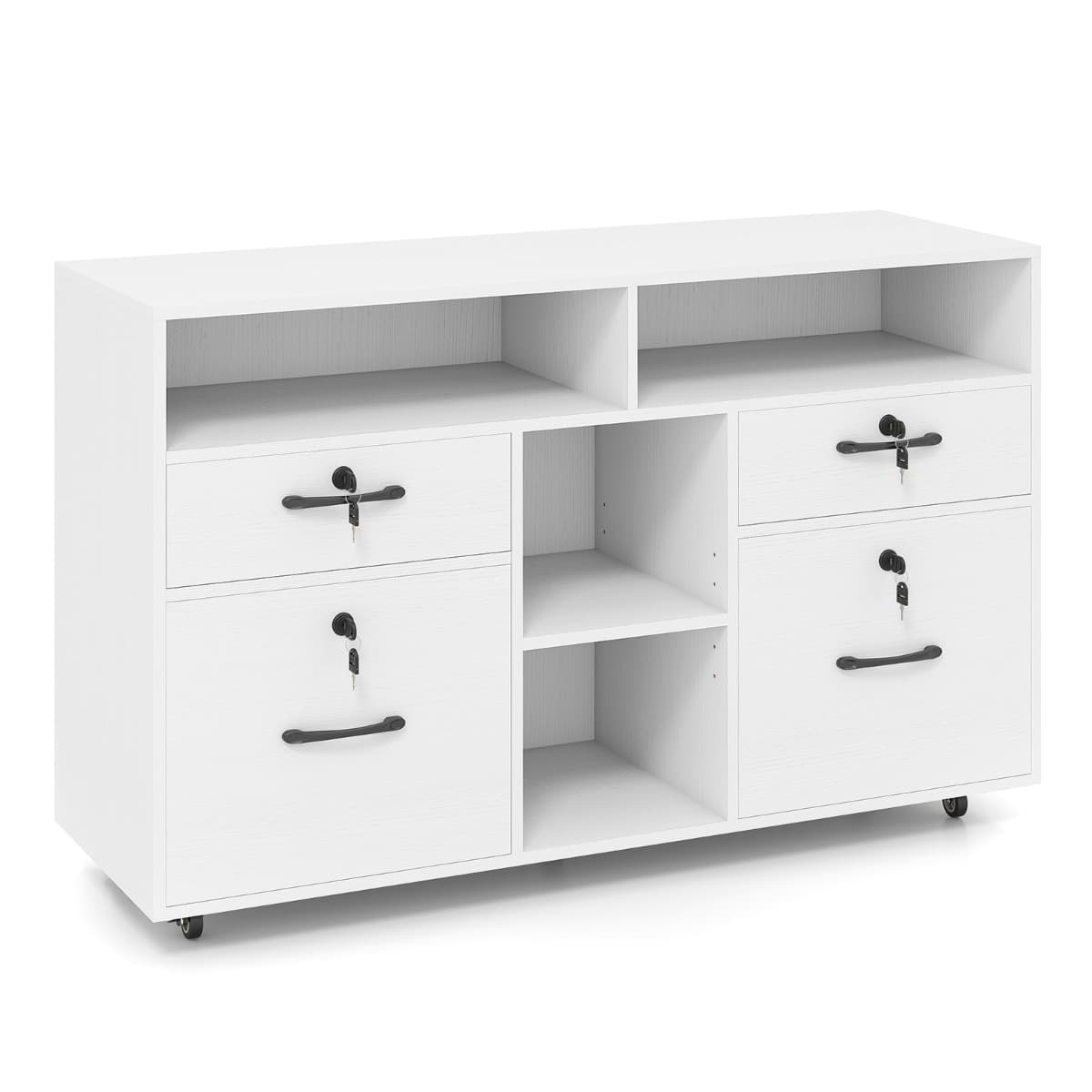 CostwayArmoire de Rangement avec Serrure Organisateur de Classement Latéral Mobile avec 4 Tiroirs pour Fichiers Format A4/Lettre Blanc