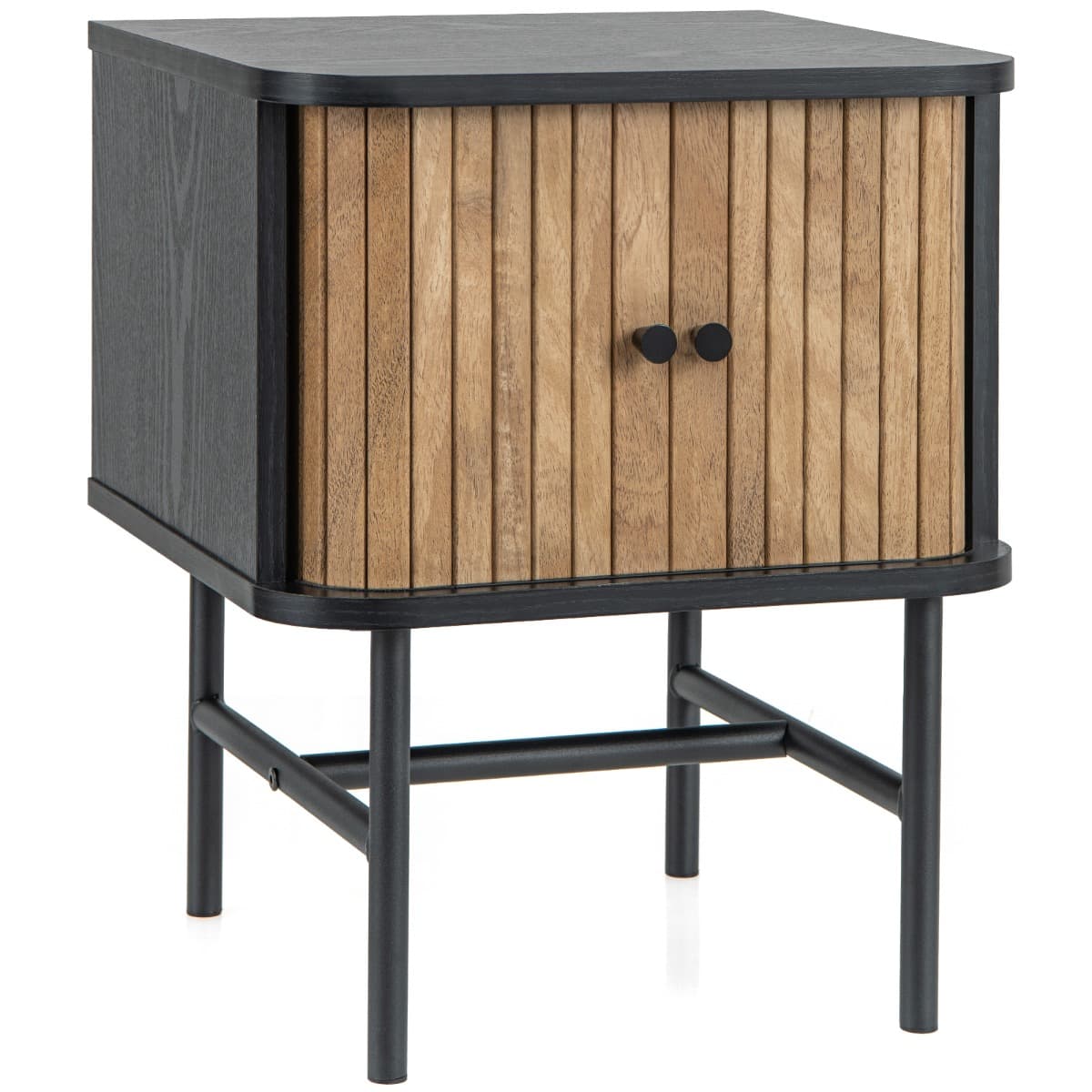 Table de Chevet avec Portes Coulissantes Moderne Du Milieu Du Siècle avec Armoire de Rangement Pieds